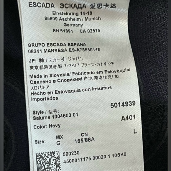 ESCADA navy blue midi dress lace details illusion neckline Size Large - Picture 8 of 10